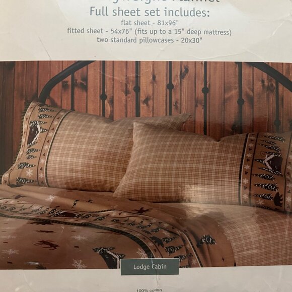 Cozy HOME CLASSICS Full-Size Flannel Sheet Set, with Rustic "Lodge Cabin" Motif - Picture 1 of 8